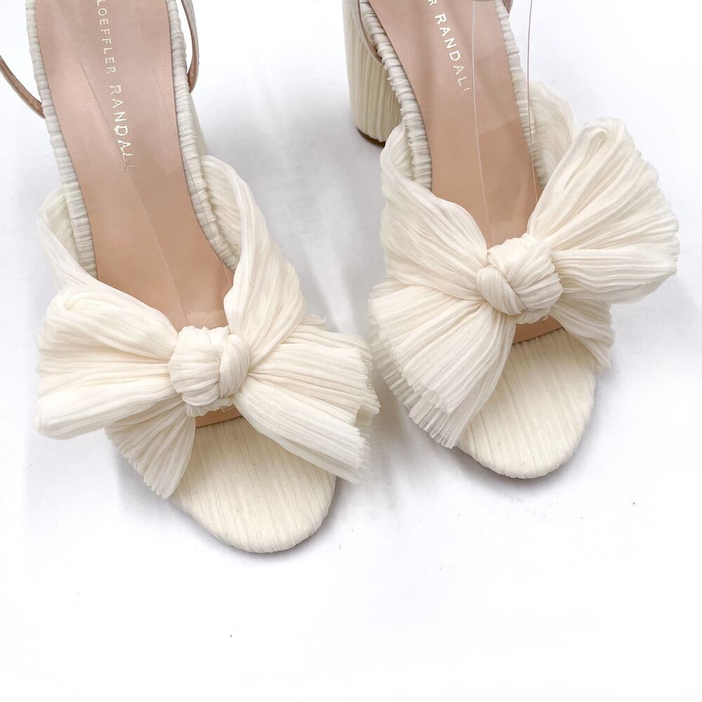 Loeffler Randall Camellia Sandals Pearl White Pleated Bow Heels Sz 7.5 - Picture 7 of 13